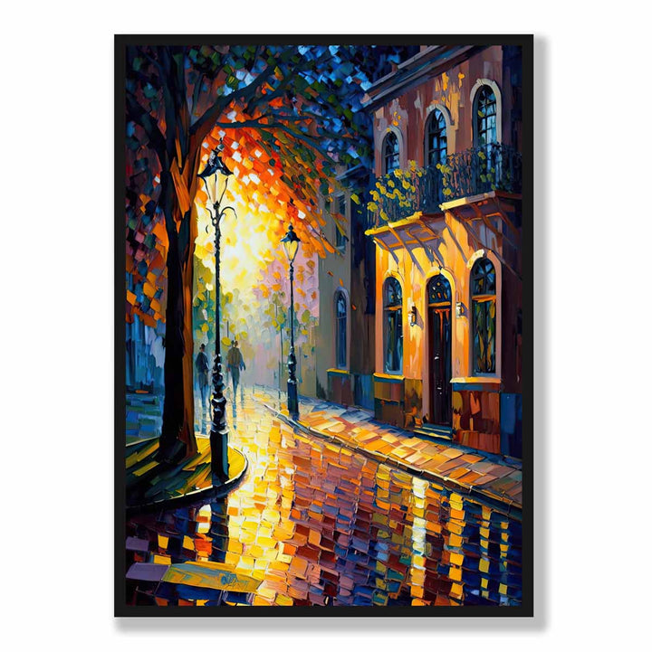Herbstliche Dämmerungsstraße – Spachtelmalerei-Kunstdruck Nr. 2