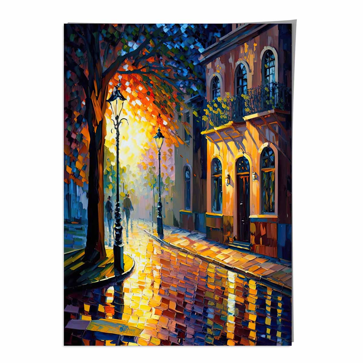 Herbstliche Dämmerungsstraße – Spachtelmalerei-Kunstdruck Nr. 2