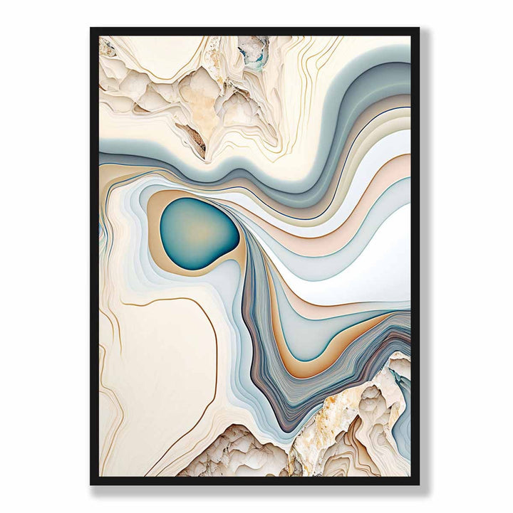 Abstrakter Kunstdruck im zeitgenössischen Stil in Beige und Blau Nr. 1