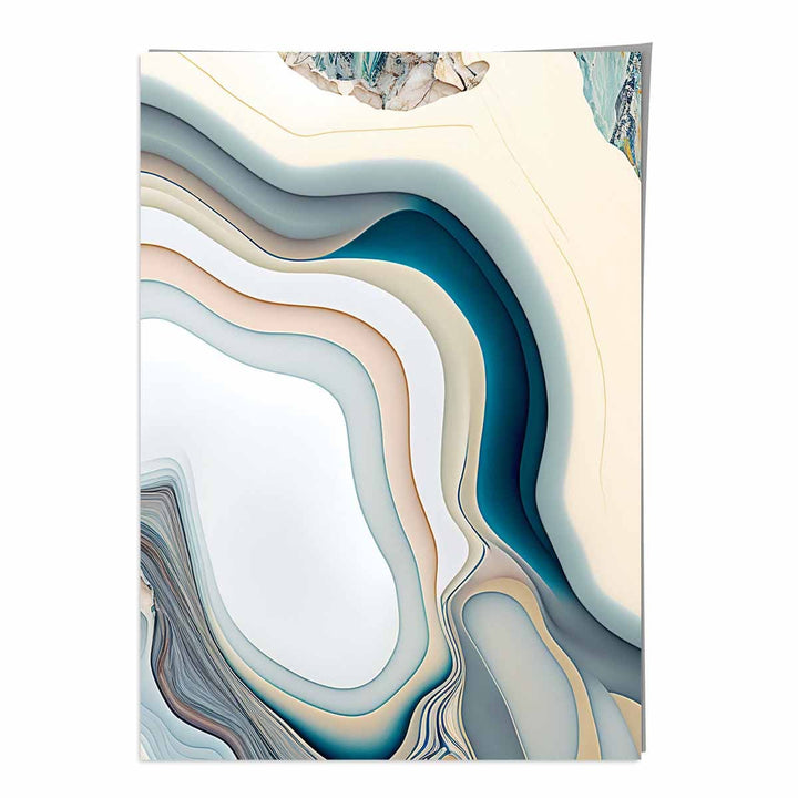 Abstrakter zeitgenössischer Kunstdruck in Beige und Blau Nr. 2