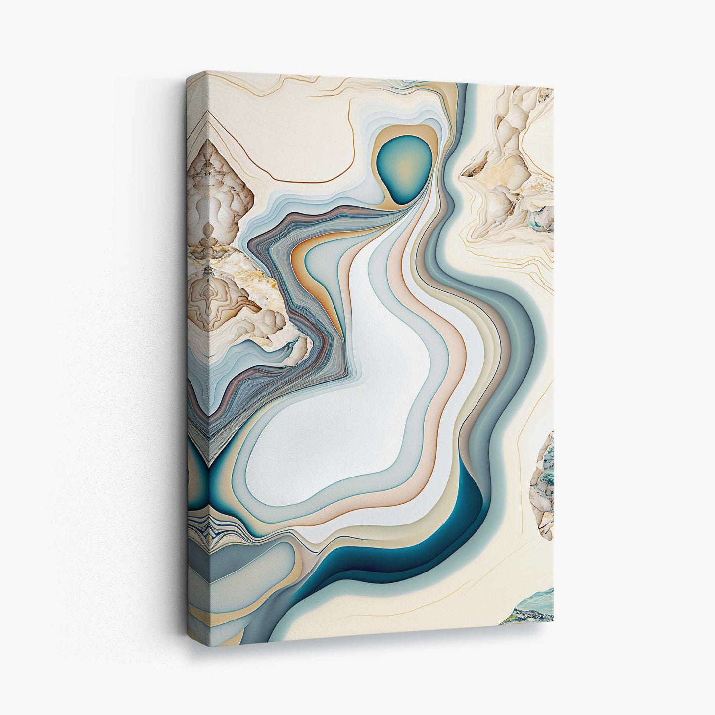 Abstrakter, zeitgenössischer Leinwanddruck in Beige und Blau Nr. 3