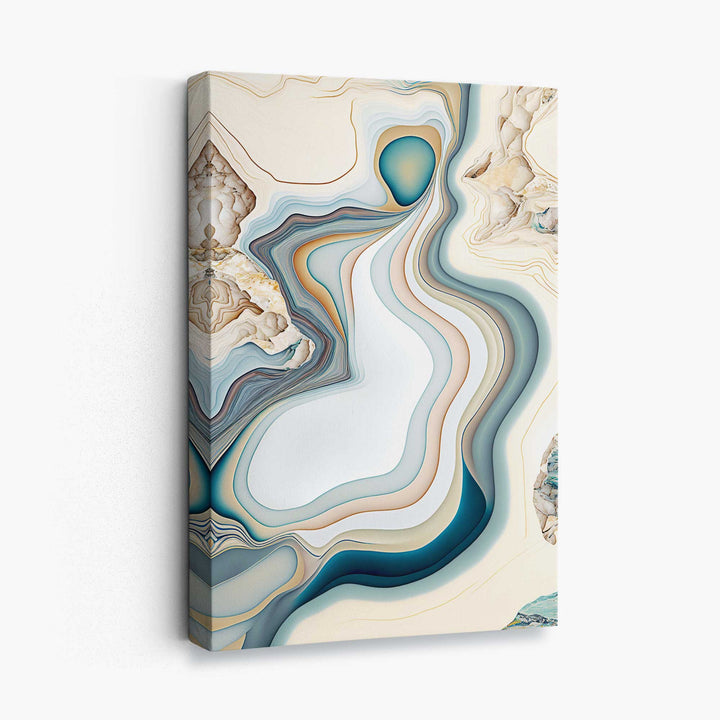 Abstrakter, zeitgenössischer Leinwanddruck in Beige und Blau Nr. 3