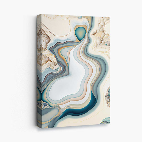 Abstrakter, zeitgenössischer Leinwanddruck in Beige und Blau Nr. 3