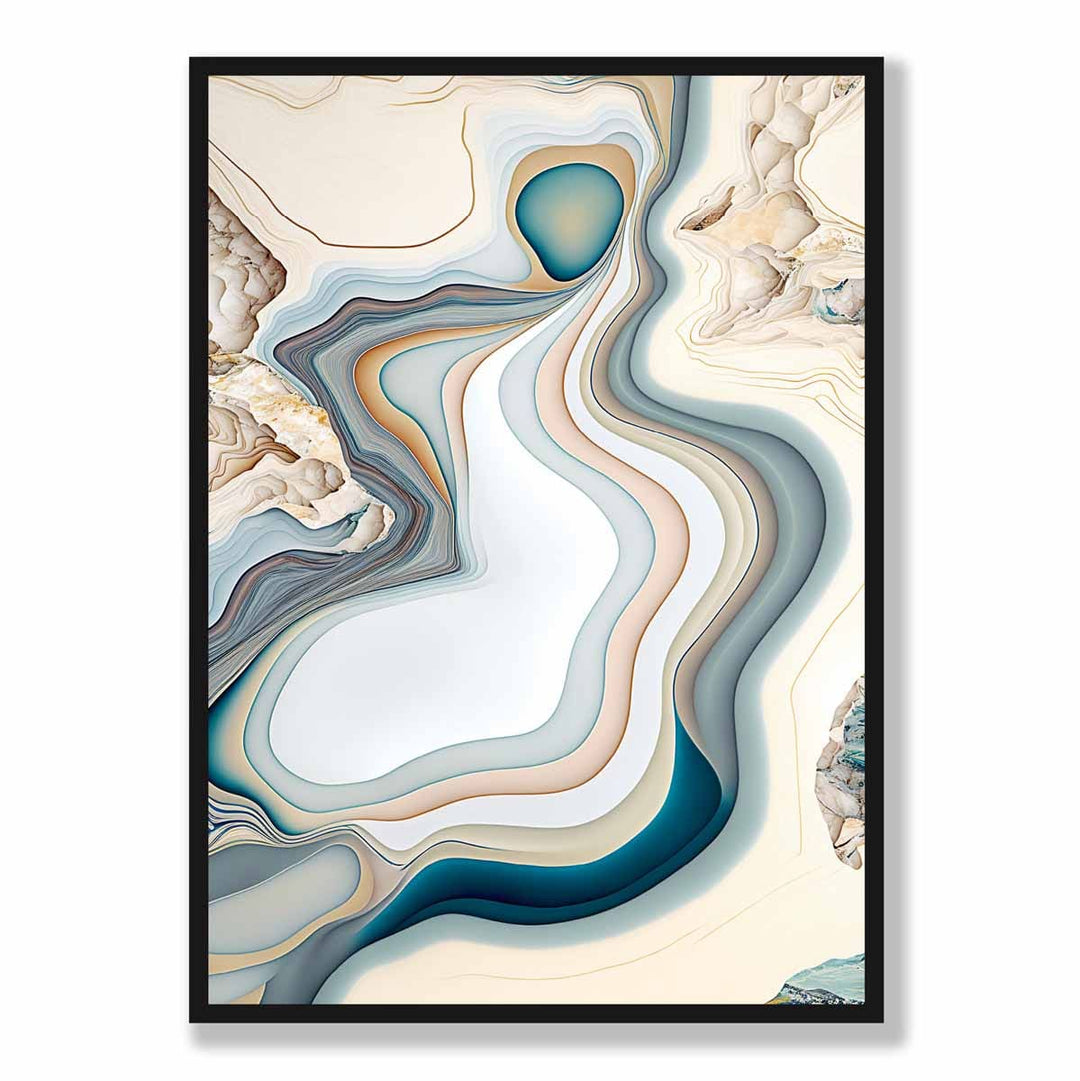 Abstrakter Kunstdruck im zeitgenössischen Stil in Beige und Blau Nr. 3