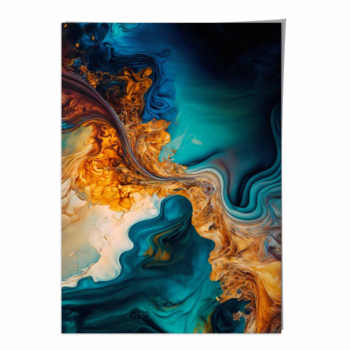 Abstrakte Fluid-Art-Drucke in Blau und Orange Nr. 5