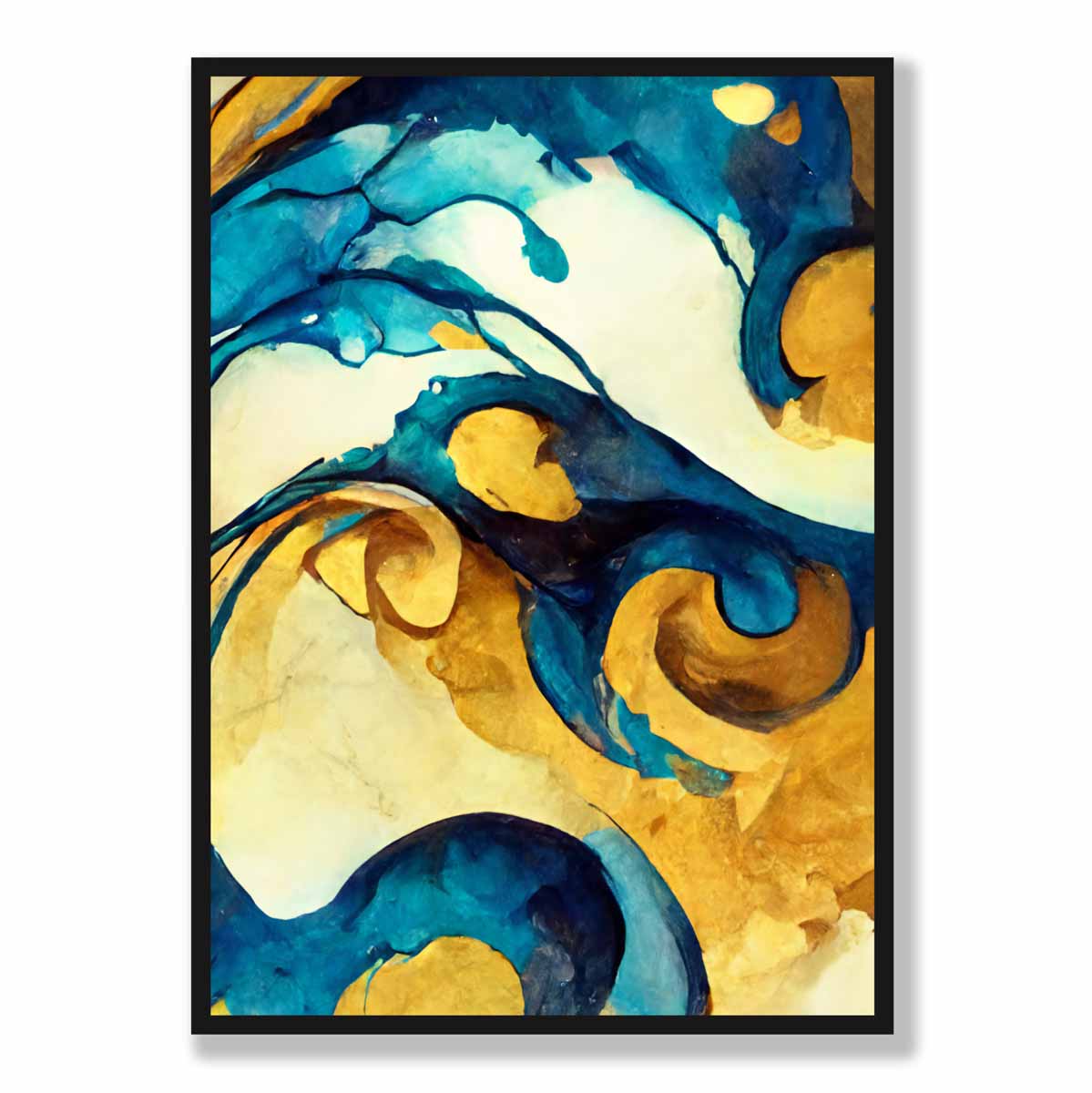 Abstrakter Kunstdruck in Gelb und Blau Nr. 2