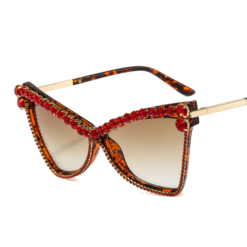 Damen extravagante Oversize-Sonnenbrille mit Schmucksteinen Karnz
