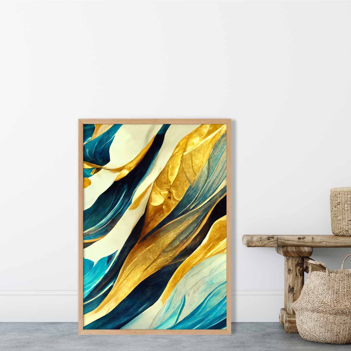 Abstrakter Kunstdruck in Gelb, Beige und Blau Nr. 1