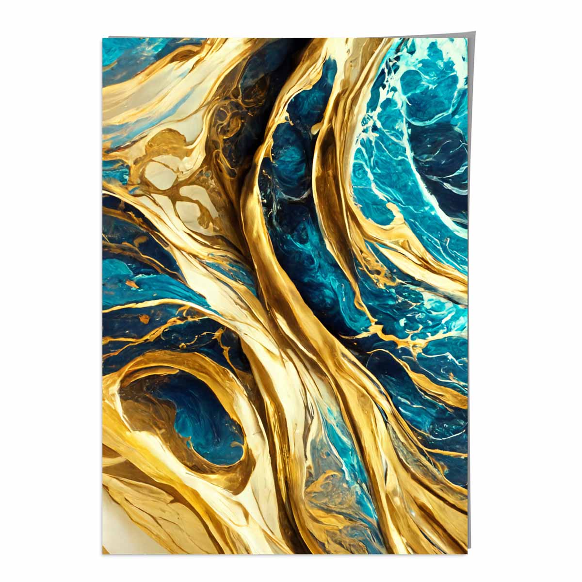 Abstrakter Kunstdruck: Wellen in Blau-Gold-Effekt