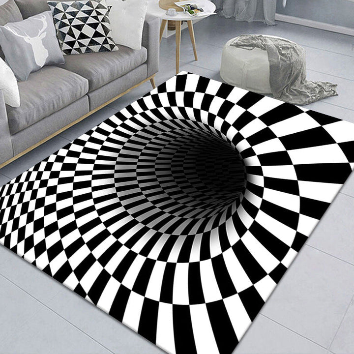 Modern Brain Deception 3D Teppich Schwarz Synthetischer Bereich Teppich Maschinenwaschbar Fleckenresistent Rutschfester Teppich für das Wohnzimmer
