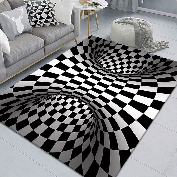 Modern Brain Deception 3D Teppich Schwarz Synthetischer Bereich Teppich Maschinenwaschbar Fleckenresistent Rutschfester Teppich für das Wohnzimmer