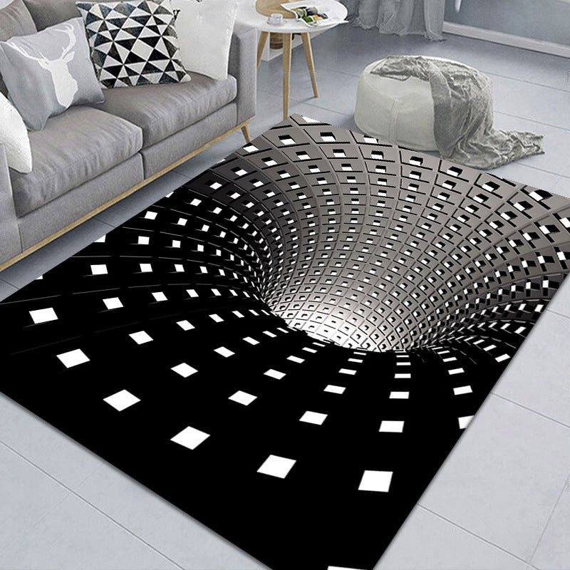 Modern Brain Deception 3D Teppich Schwarz Synthetischer Bereich Teppich Maschinenwaschbar Fleckenresistent Rutschfester Teppich für das Wohnzimmer