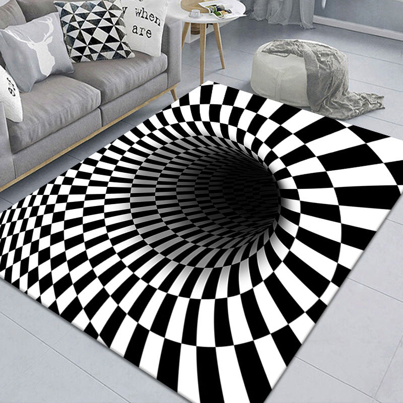 Modern Brain Deception 3D Teppich Schwarz Synthetischer Bereich Teppich Maschinenwaschbar Fleckenresistent Rutschfester Teppich für das Wohnzimmer