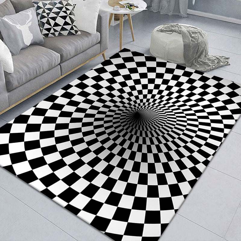 Modern Brain Deception 3D Teppich Schwarz Synthetischer Bereich Teppich Maschinenwaschbar Fleckenresistent Rutschfester Teppich für das Wohnzimmer