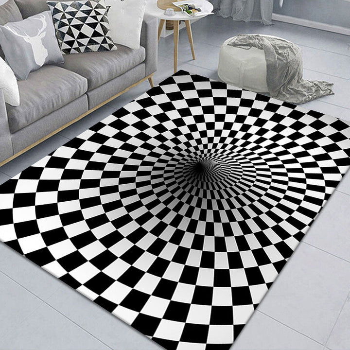 Modern Brain Deception 3D Teppich Schwarz Synthetischer Bereich Teppich Maschinenwaschbar Fleckenresistent Rutschfester Teppich für das Wohnzimmer