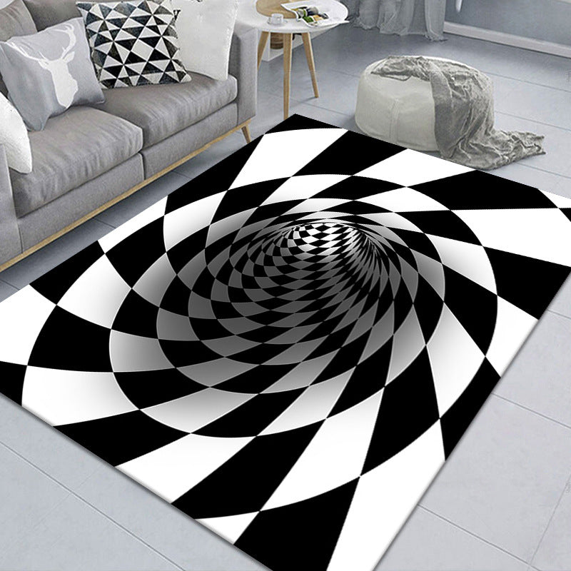 Modern Brain Deception 3D Teppich Schwarz Synthetischer Bereich Teppich Maschinenwaschbar Fleckenresistent Rutschfester Teppich für das Wohnzimmer