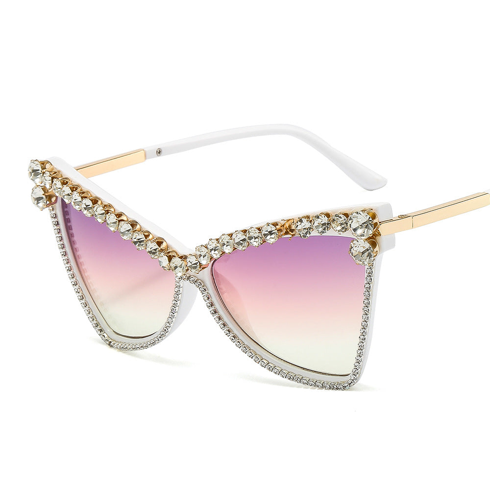 Damen extravagante Oversize-Sonnenbrille mit Schmucksteinen Karnz