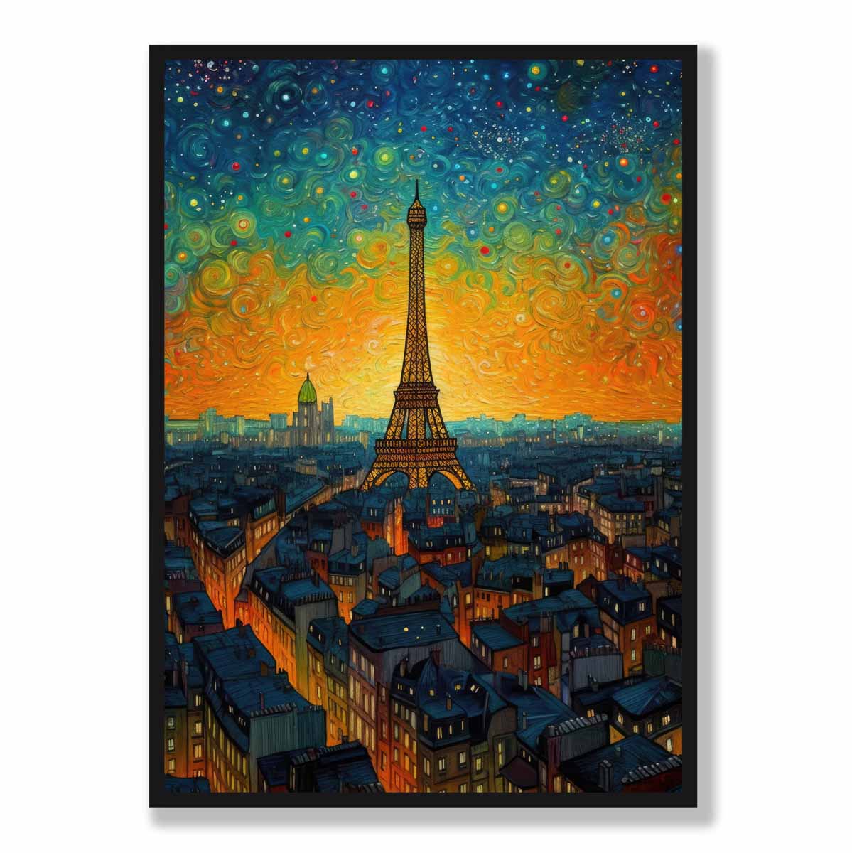 Farbenfroher Kunstdruck eines Gemäldes von Paris bei Sonnenuntergang