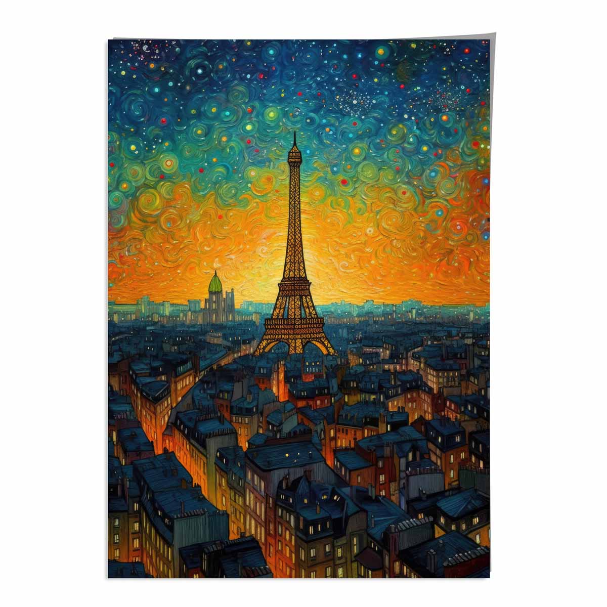 Farbenfroher Kunstdruck eines Gemäldes von Paris bei Sonnenuntergang