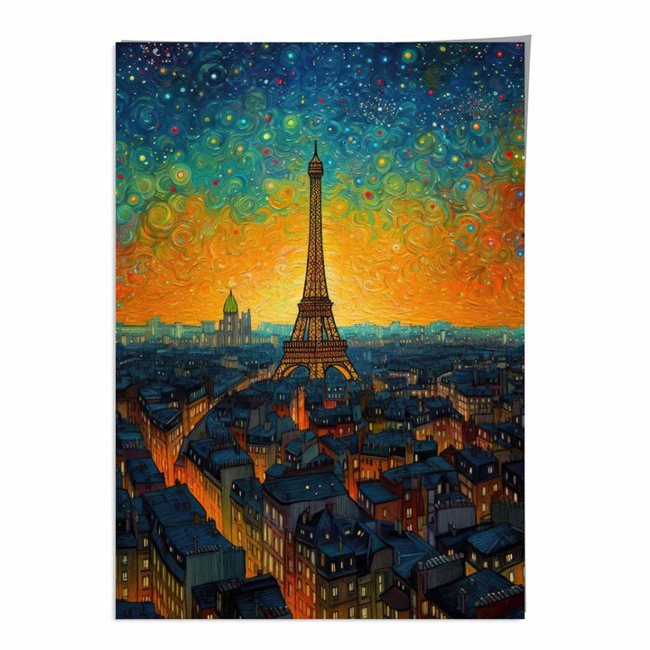 Farbenfroher Kunstdruck eines Gemäldes von Paris bei Sonnenuntergang