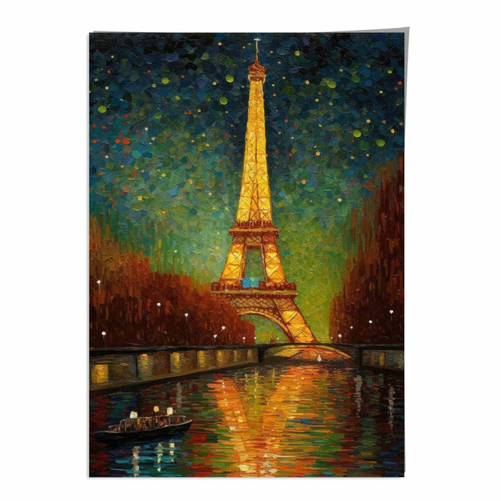 Farbenfroher Kunstdruck eines Gemäldes von Paris bei Nacht