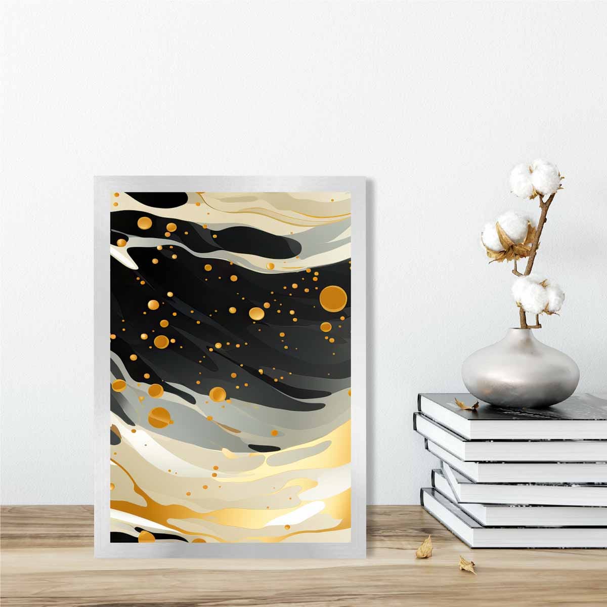 Abstrakter Flüssigkunstdruck Grau Beige und Gold Nr. 1