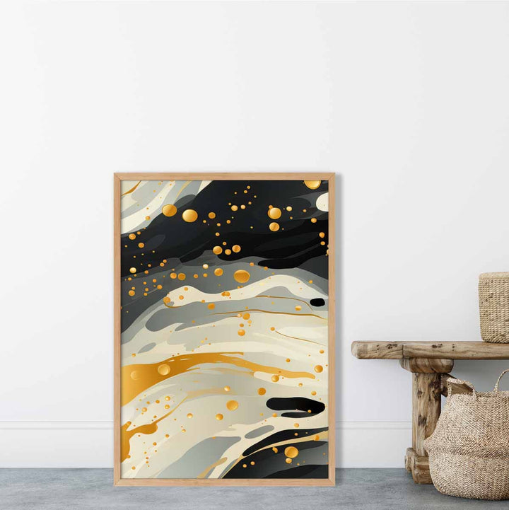 Abstrakter Flüssigkunstdruck Grau Beige und Gold Nr. 2