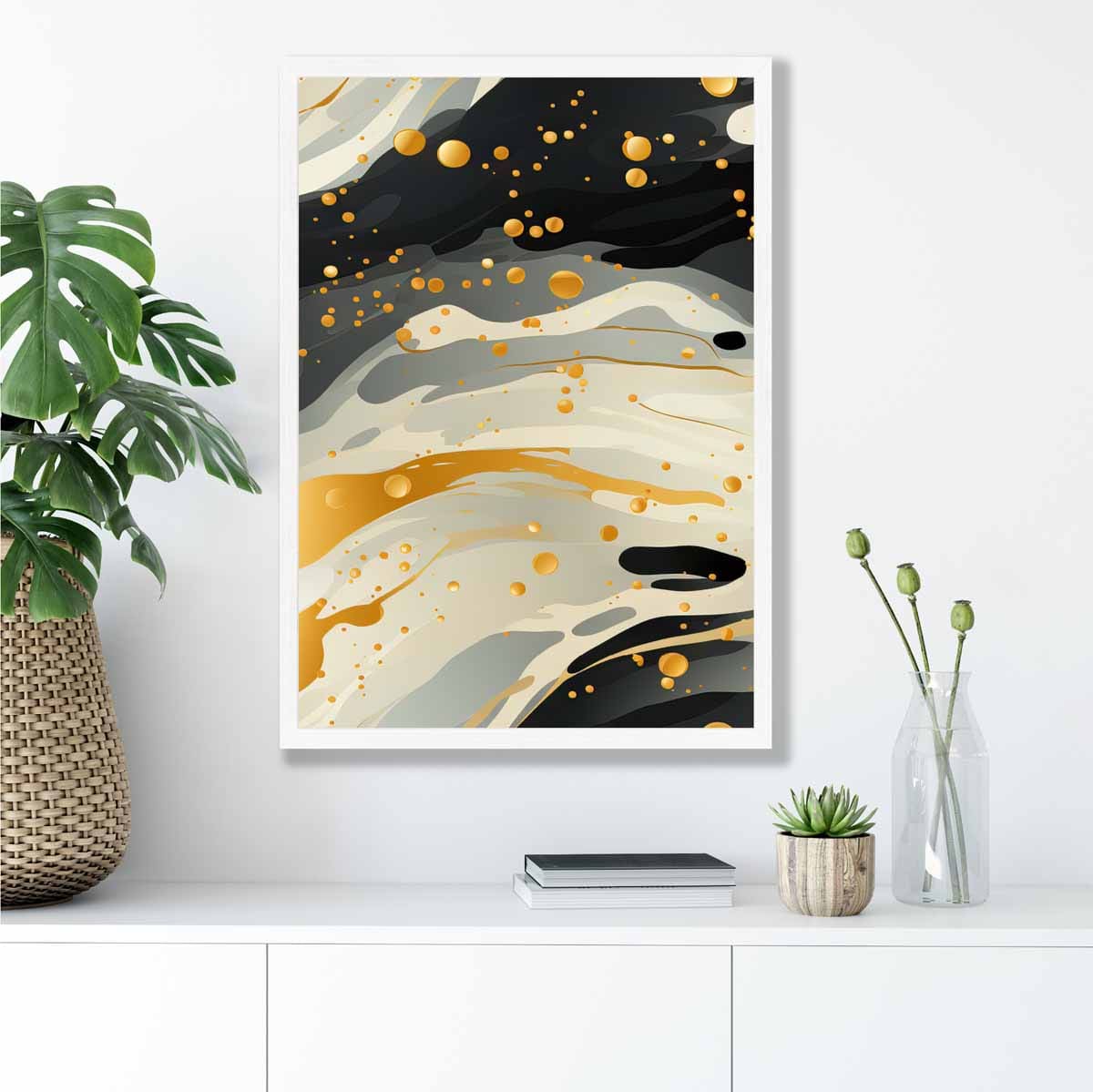 Abstrakter Flüssigkunstdruck Grau Beige und Gold Nr. 2