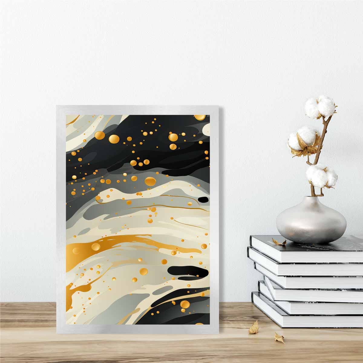 Abstrakter Flüssigkunstdruck Grau Beige und Gold Nr. 2