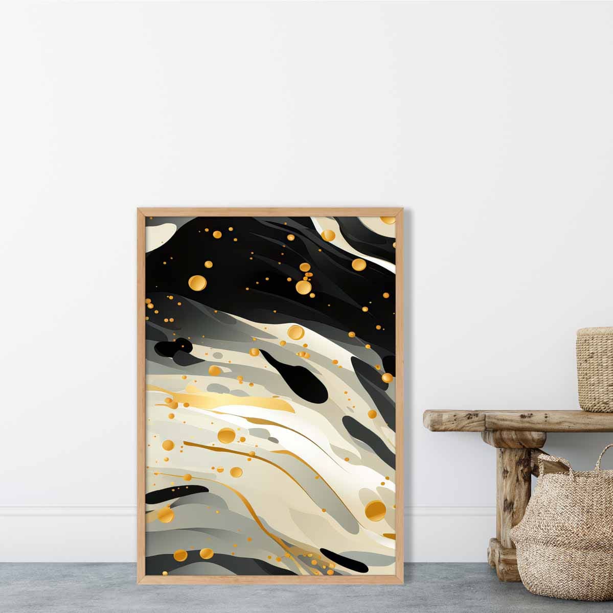 Abstrakter Kunstdruck „Fließendes Muster“ in Grau, Beige und Gold Nr. 3