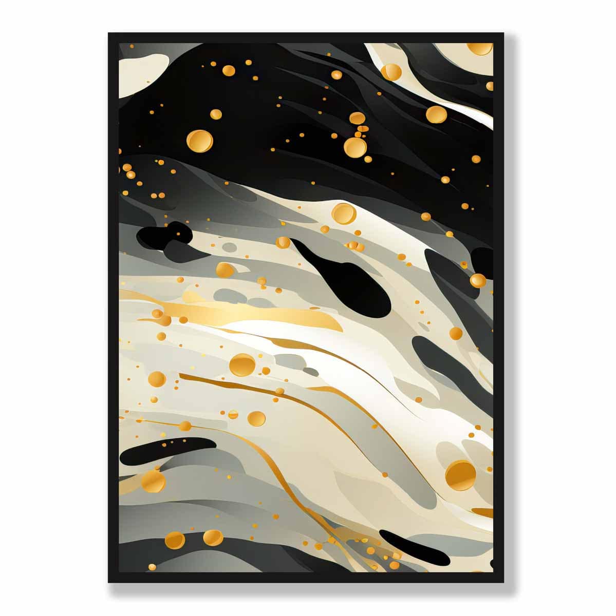 Abstrakter Kunstdruck „Fließendes Muster“ in Grau, Beige und Gold Nr. 3