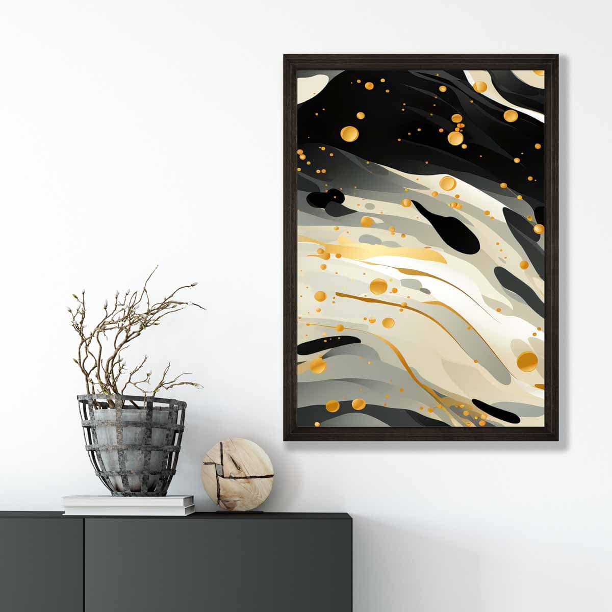 Abstrakter Kunstdruck „Fließendes Muster“ in Grau, Beige und Gold Nr. 3