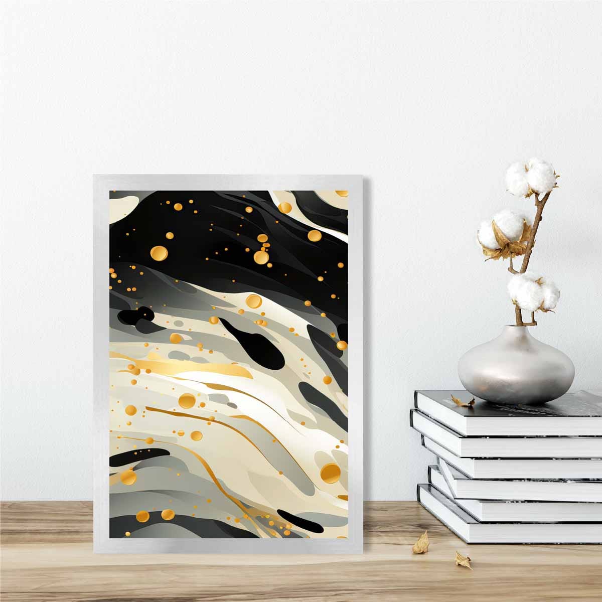 Abstrakter Kunstdruck „Fließendes Muster“ in Grau, Beige und Gold Nr. 3