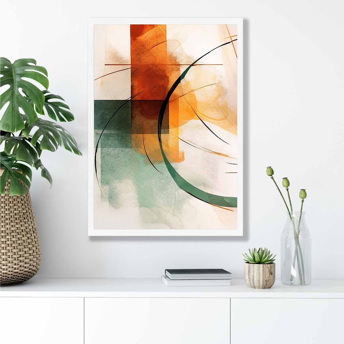 Abstrakte Formen Kunstdruck Grün und Orange Nr. 1