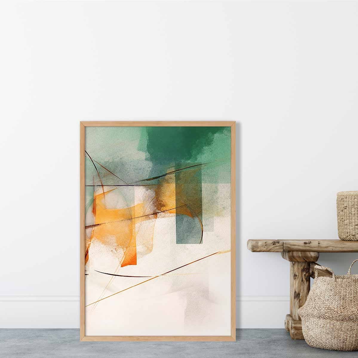 Abstrakte Formen Kunstdruck Grün und Orange Nr. 3