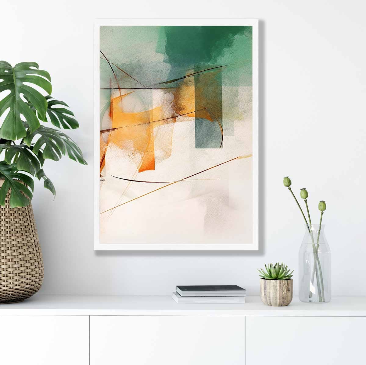 Abstrakte Formen Kunstdruck Grün und Orange Nr. 3