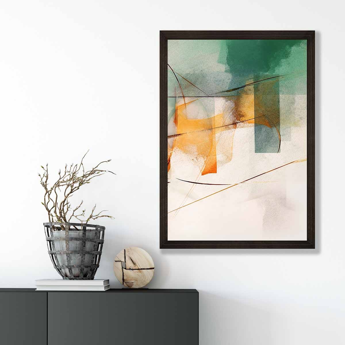 Abstrakte Formen Kunstdruck Grün und Orange Nr. 3