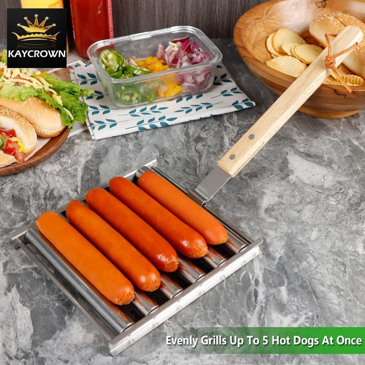Rotierendes Hot Dog Grill Rack mit abnehmbarem Holzgriff Karnz