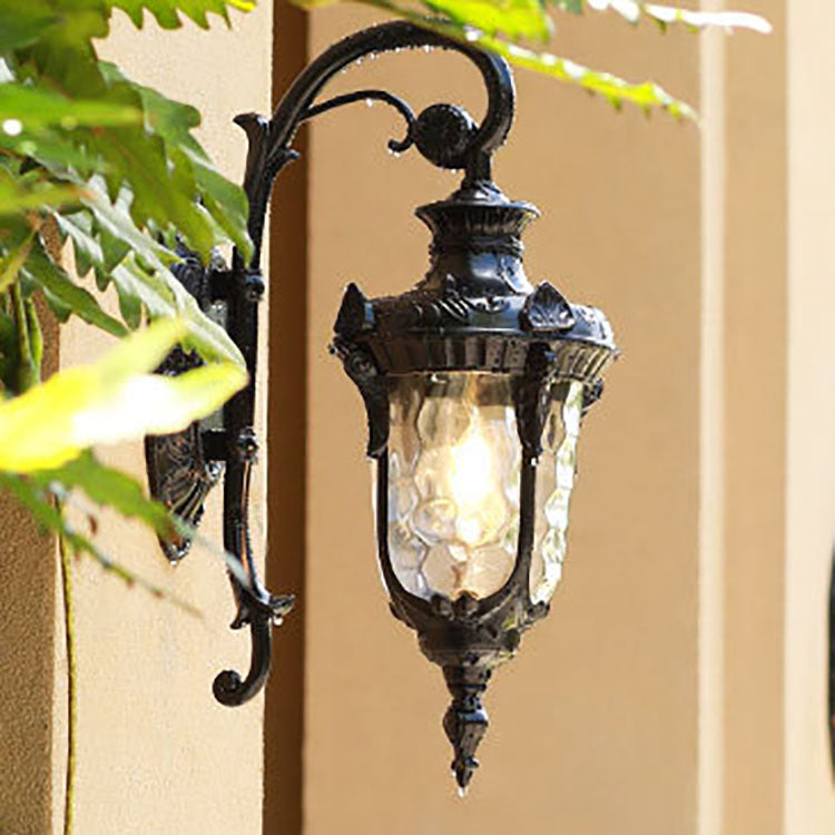 Traditionelle europäische Zylinderlaterne Aluminium Glas 1-Licht Außenwandlampe für Außenpatio | Karnz