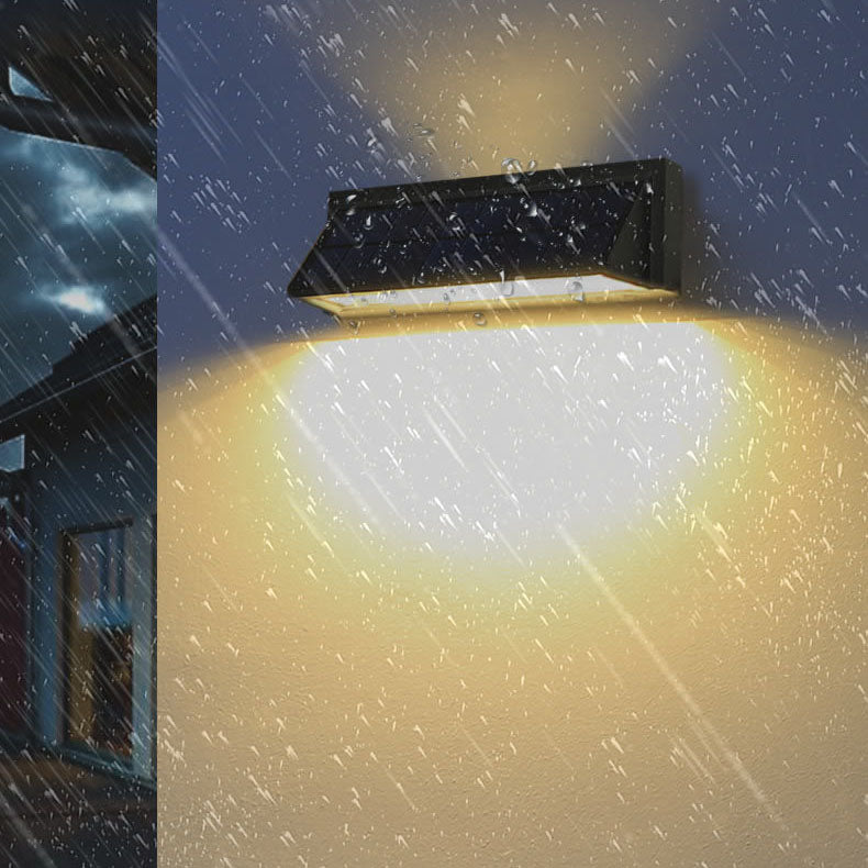 Wasserdichte, rechteckige LED-Wandleuchte für den Außenbereich mit Solarbetrieb, ideal für Terrasse und Garten.