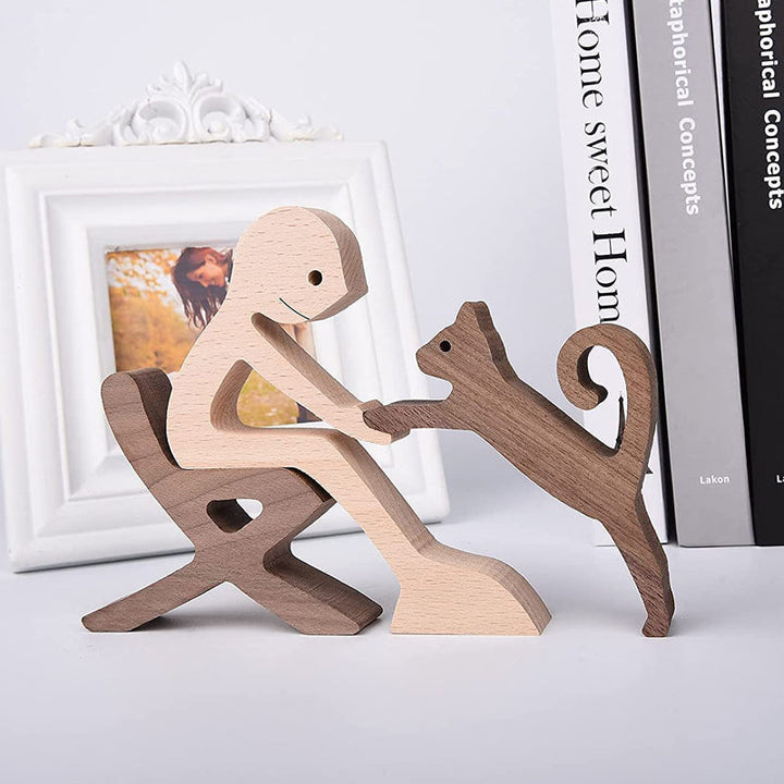 Geschenk Für Tierliebhaber - Holzskulptur Tischornamente - Die Liebe Zwischen Dir Und Deinem Fellfreund | Karnz