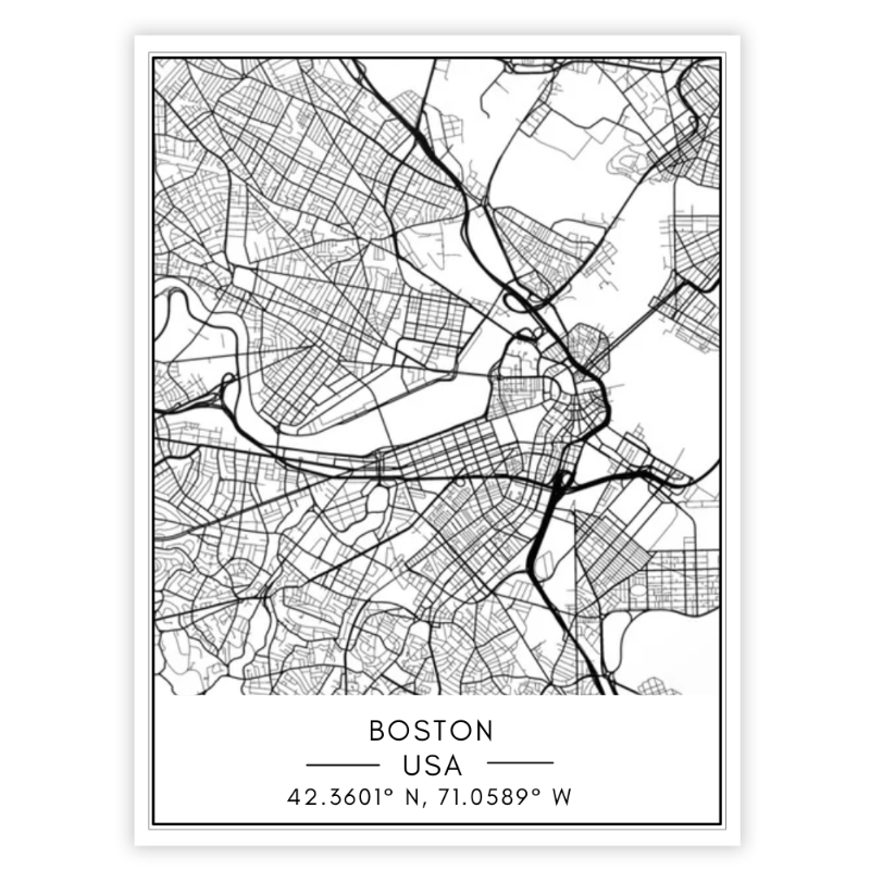 Boston Stadtkarte - Leinwand Wandkunst Gemälde