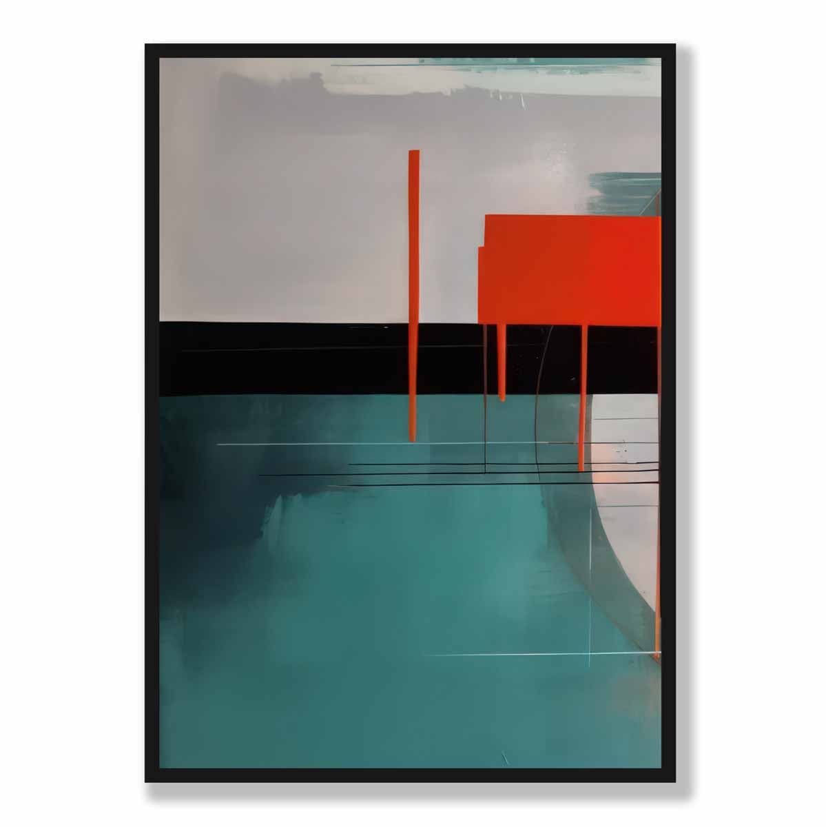 Abstrakte Formen Kunstdruck Türkis, Rot und Grau Nr. 2
