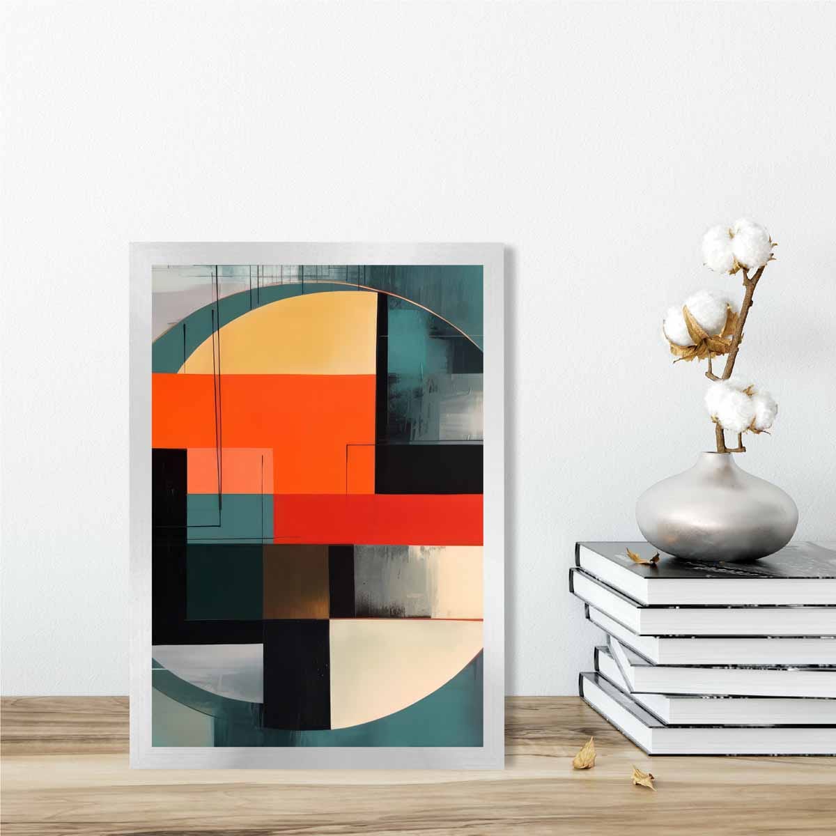 Abstrakte Formen Kunstdruck Türkis, Rot und Grau Nr. 3