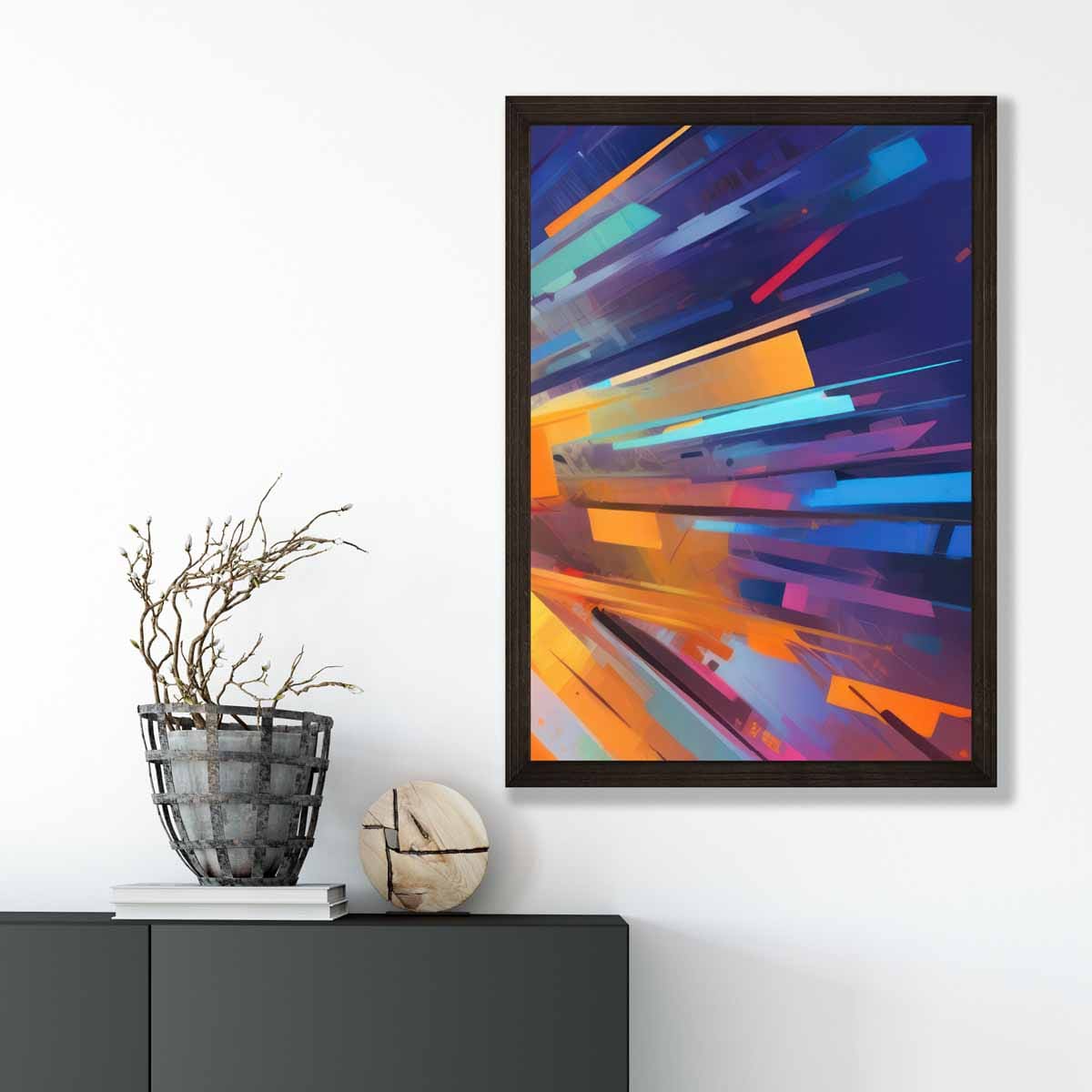 Abstrakte Formen Kunstdruck Blau Orange und Rot Nr. 4