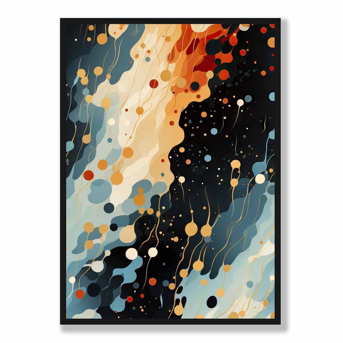 Abstrakter Fluid-Art-Druck Blau, Orange und Rot Nr. 2