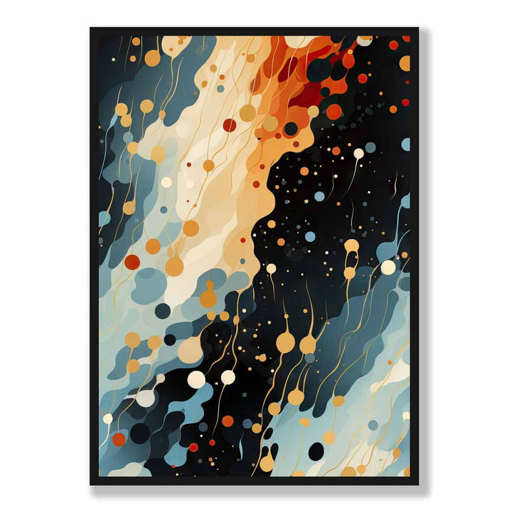 Abstrakter Fluid-Art-Druck Blau, Orange und Rot Nr. 2