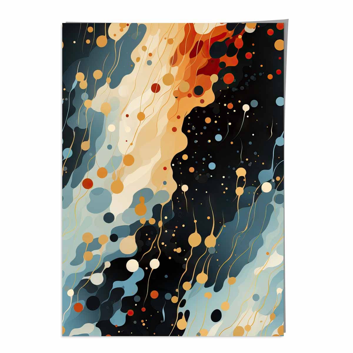 Abstrakter Fluid-Art-Druck Blau, Orange und Rot Nr. 2