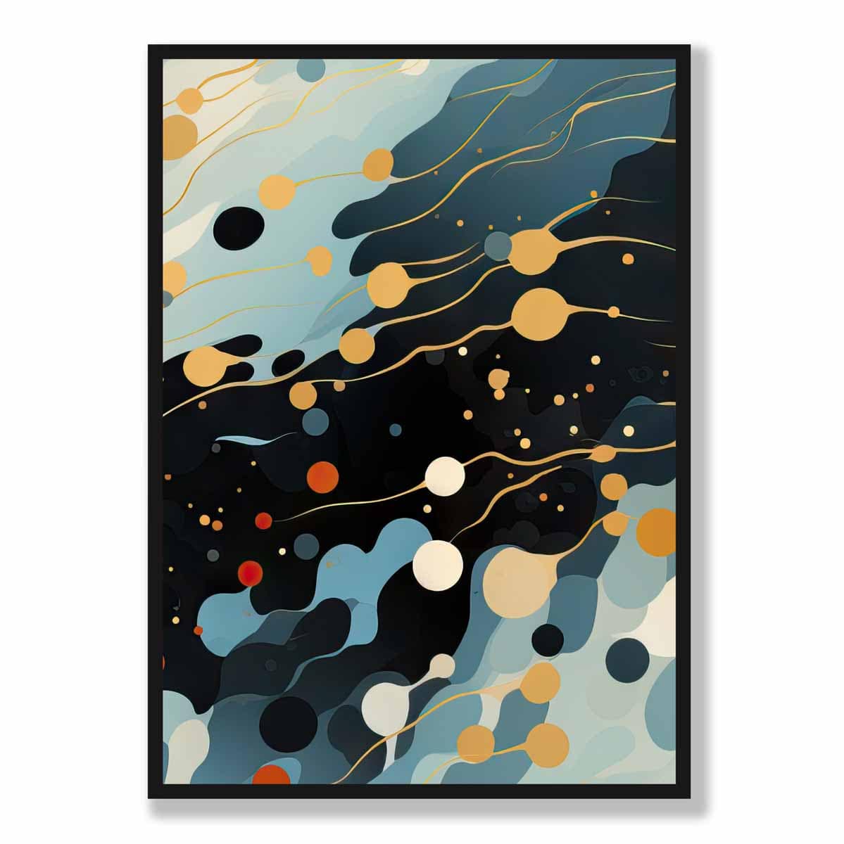 Abstrakter Flüssigkunstdruck Blau, Orange und Rot Nr. 3