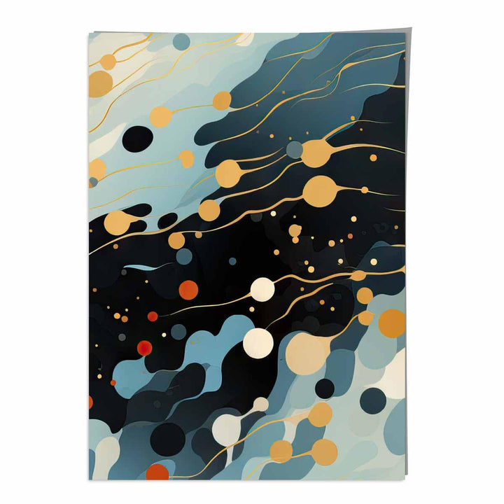 Abstrakter Flüssigkunstdruck Blau, Orange und Rot Nr. 3